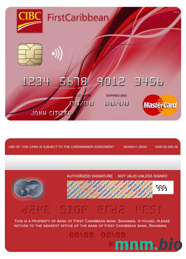 Bahamas FirstCaribbean International bank przykład karty mastercard w formacie PSD